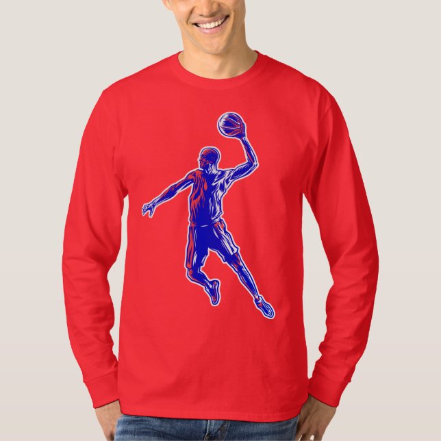Basketboll Player Slam dunk, Red and Blue Design T Shirt (Framsida)