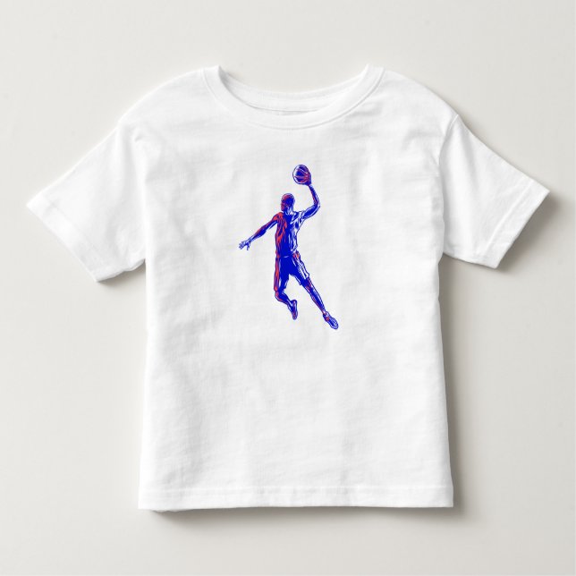 Basketboll Player Slam dunk, Red and Blue Design T Shirt (Framsida)