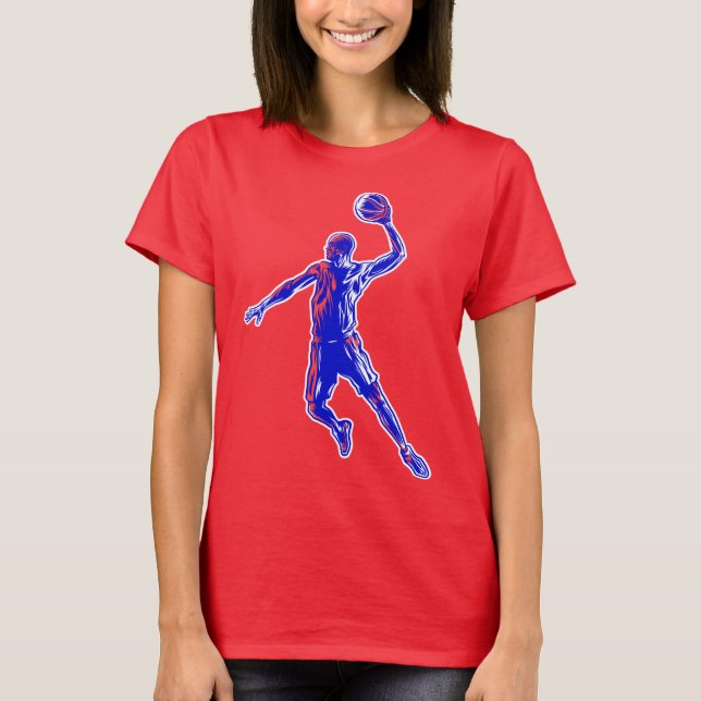 Basketboll Player Slam dunk, Red and Blue Design T Shirt (Framsida)