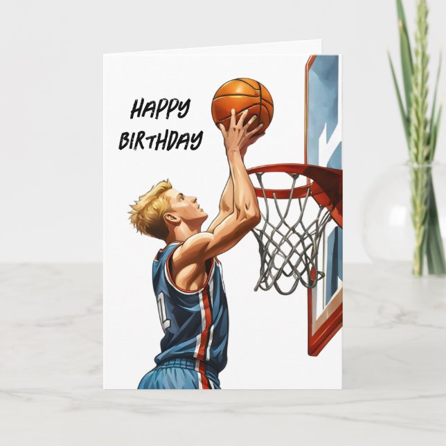 Basketboll Player Slam dunk Watercolor Birthday Kort (Framsida)