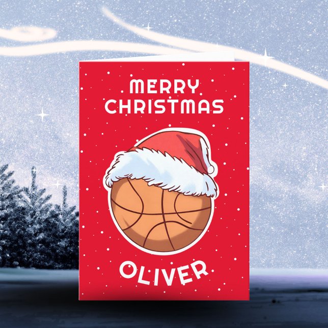 Basketboll Röd Tomtehatt Jul Barn Namn  Helgkort (Skapare uppladdad)