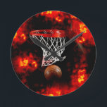 Basketboll Rund Klocka<br><div class="desc">Boll, Net & Flames - Basketboll Artworks - Digital Popular Sports Bilder</div>