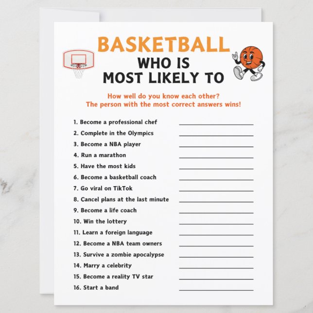 Basketboll som är mest trolig att spela (Framsida)