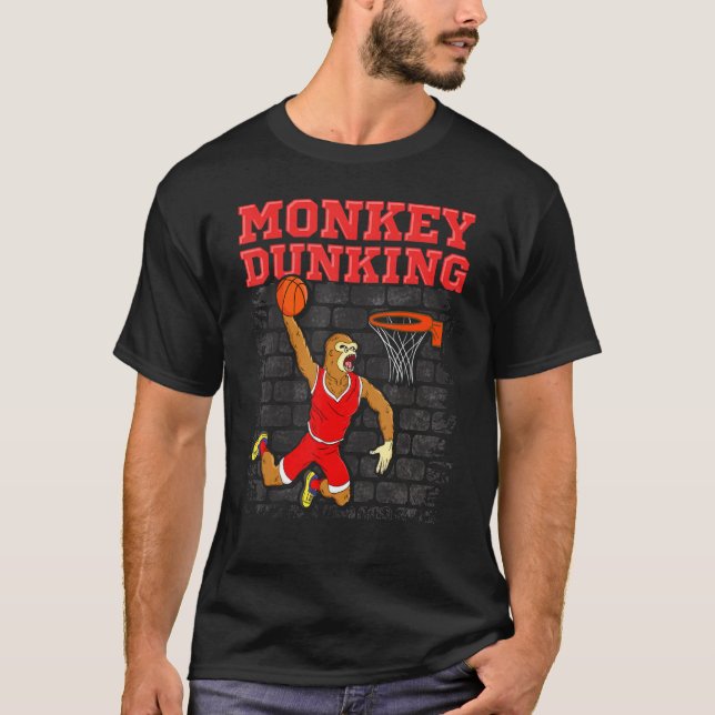 Basketboll som säger Slam dunk Monkey Dunking T Shirt (Framsida)