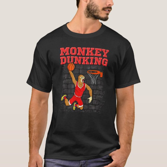 Basketboll som säger Slam dunk Monkey Dunking T Shirt (Framsida)