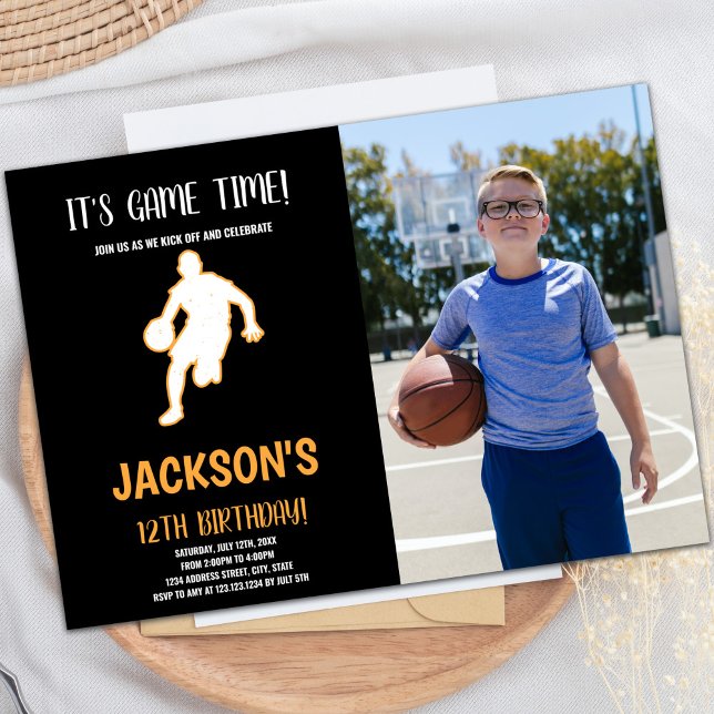 Basketboll Spela födelsedagsinbjudan med foto Inbjudningar (Basketball Play Birthday Invitations with photo)