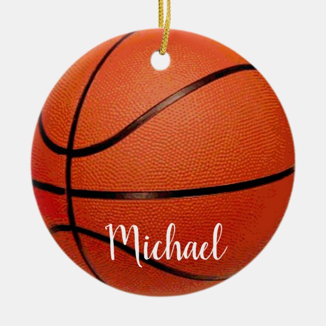 Basketboll Sport - Basket Boll Ditt namn Julgransprydnad Keramik (Framsidan)