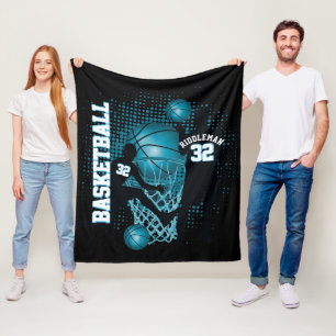 Basketboll - svart och Baby blue - DIY-text Fleecefilt