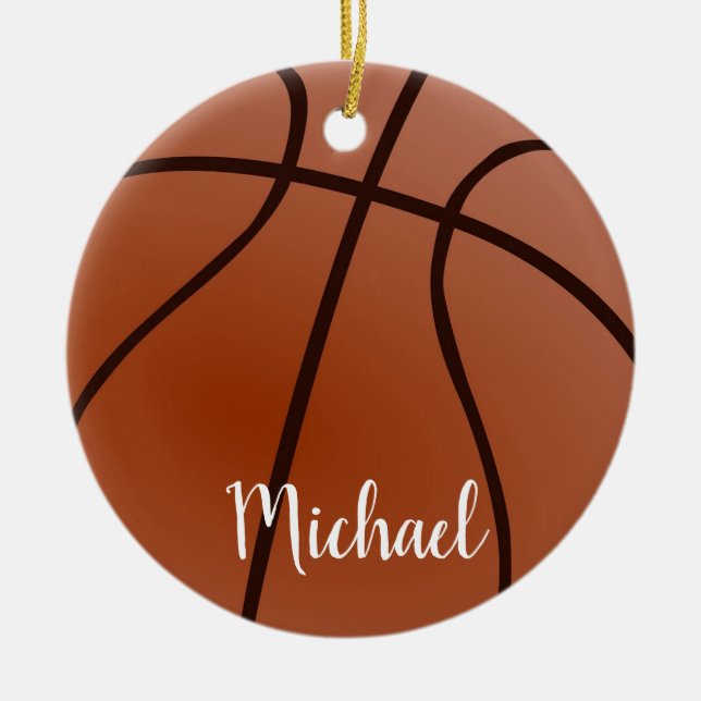 Basketboll teckna ditt namn - Anpassningsbar Julgransprydnad Keramik (Framsidan)
