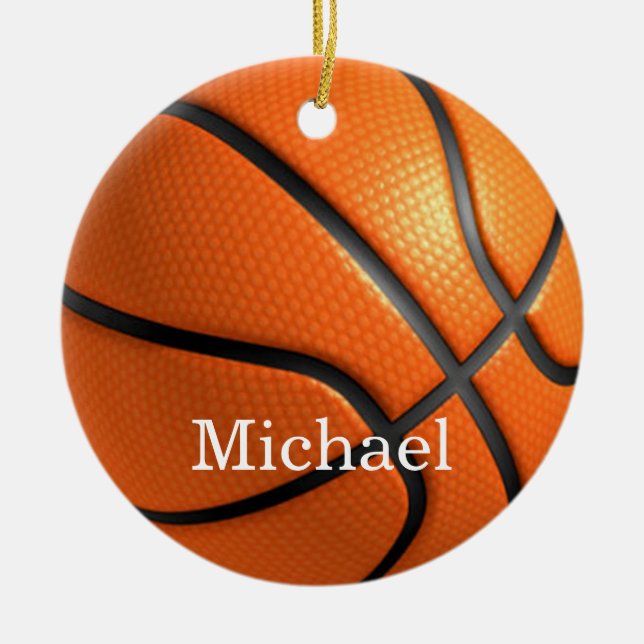 Basketboll teckna ditt namn - Anpassningsbar Julgransprydnad Keramik (Framsidan)
