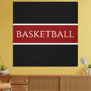 BASKETBOLL Text Atletisk Mörkröd Svarta Ränder Canvastryck