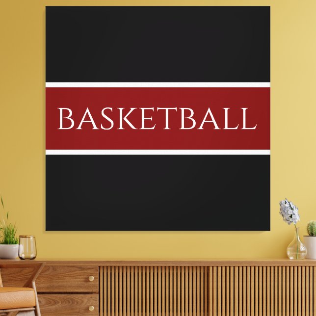 BASKETBOLL Text Atletisk Mörkröd Svarta Ränder Canvastryck (Insitu (Vardagsrum))