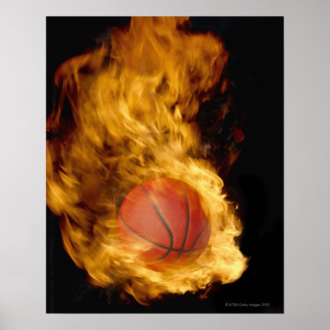 Basketboll vid brand (digital komposit) poster (Framsidan)