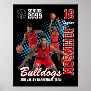 Basketbollag Anpassad Foto Senior Natt Röd Poster