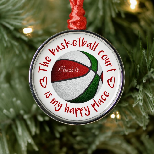 Basketbollen är min lycklig ställe julgransprydnad metall (Träd)