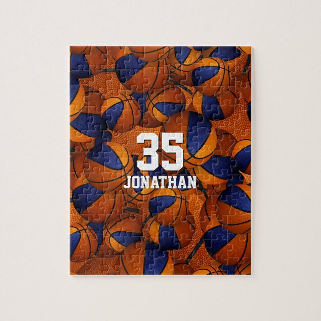 basketbollens blåa orange-flickors lag färg pussel (Vertikal)