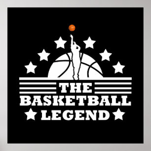 Basketbollens legendariska spelare vit orange boll poster