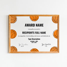 Basketbollens tilldelningscertifikat, MVP-pris Poster