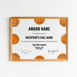 Basketbollens tilldelningscertifikat, MVP-pris Poster
