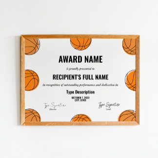 Basketbollens tilldelningscertifikat, MVP-pris Poster