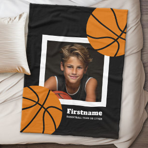 Basketbollfoto - lägg till ditt namn - Kan rediger Fleecefilt