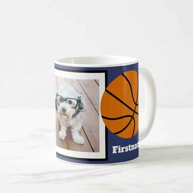 Basketbollfoto - lägg till ditt namn - Kan rediger Kaffemugg (Framsida höger)