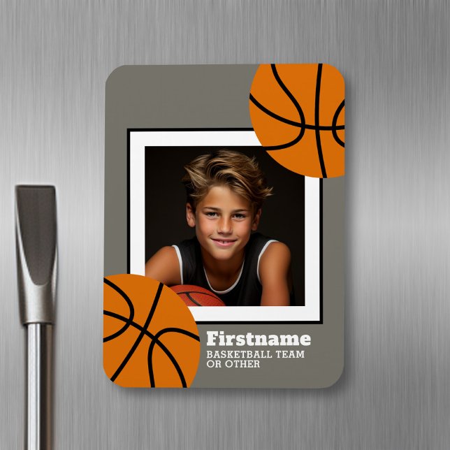 Basketbollfoto - lägg till ditt namn - Kan rediger Magnet (Personalized fridge magnet - sports photo)
