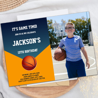 Basketbollinbjudningar för grönt och Orange med fo Inbjudningar