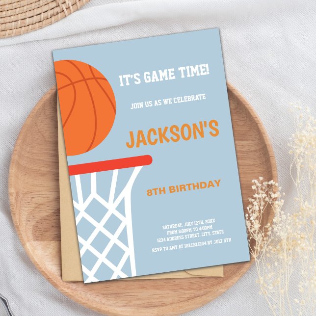 Basketbollinbjudningar med blå Grått-bakgrund Inbjudningar (Blue Gray Background Basketball Invitations)