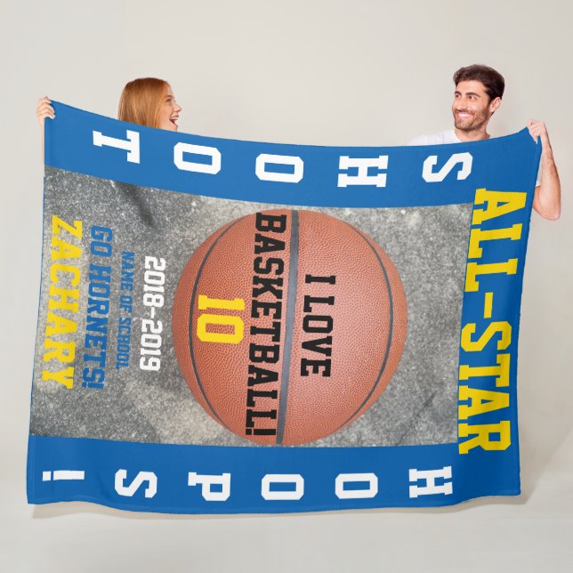 Basketbollkorgar Medium Blå Spelarens Lag Namn År Fleecefilt (På plats)