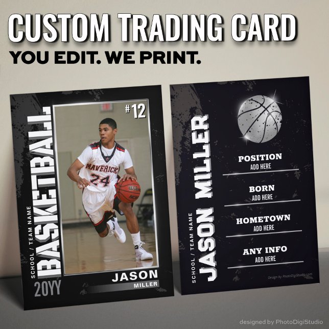 Basketbollkort, Basketball Player-kort (Custom Basketball Trading Card, Silver Player Calling Card)