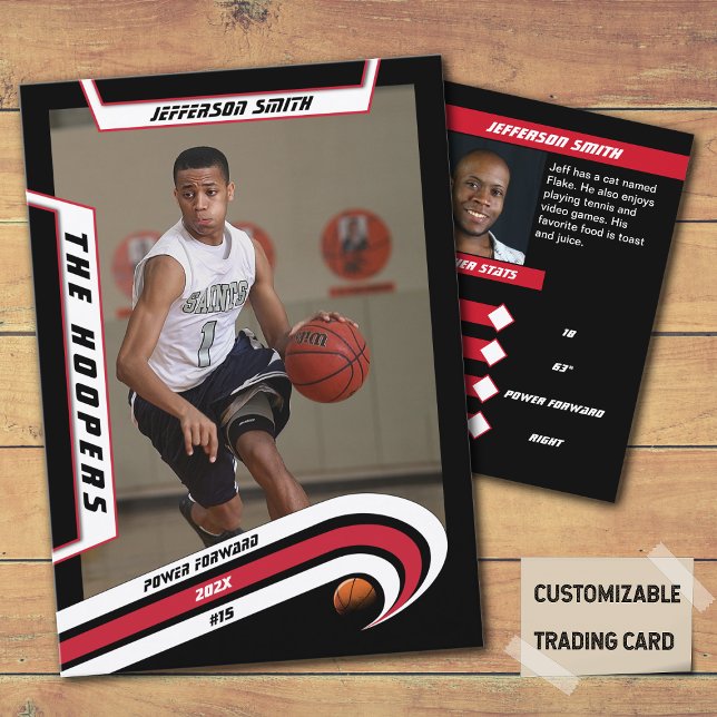 Basketbollkort i färdigt rött svart (Unleash the Future of Basketball Collectibles with the Basketball Trading Card in Lively Red Black)