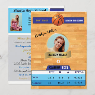 Basketbollkort W/ Stats Grad-inbjudningar - blått Inbjudningar