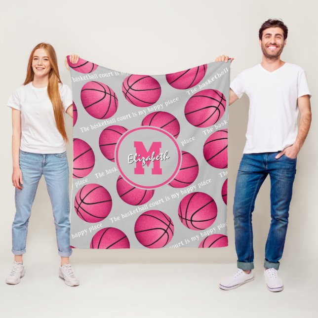 Basketbollsdomstolen är min lycklig ställe rosa fleecefilt (På plats)