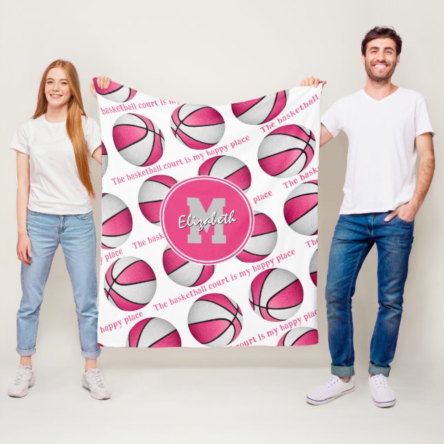 Basketbollsdomstolen är min lycklig ställe rosa fleecefilt (På plats)