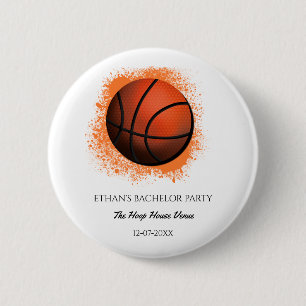 Basketbollsfödelsedag för vit orange/reklamfest knapp