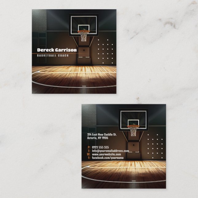 Basketbollsinstruktör | Coach | Utbildare Fyrkantigt Visitkort (Fram/baksida)