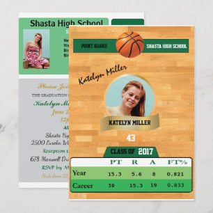 Basketbollskort W/ Stats Grad-inbjudningar - grönt Inbjudningar