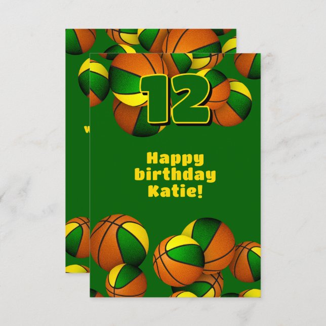 basketbollslaget grattis på födelsedagen grönt gul kort (Fram/baksida)