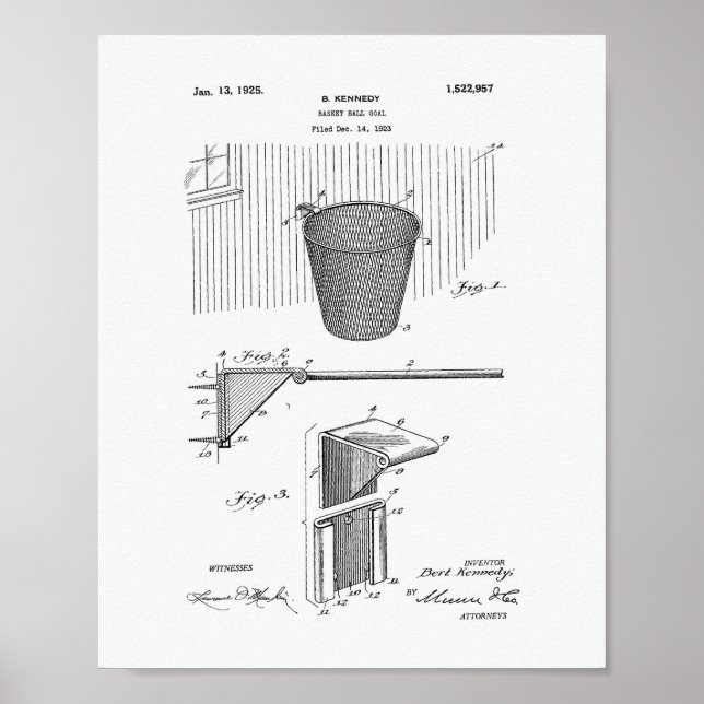 Basketbollsmålet 1925 Patent Art White Papper Poster (Framsidan)