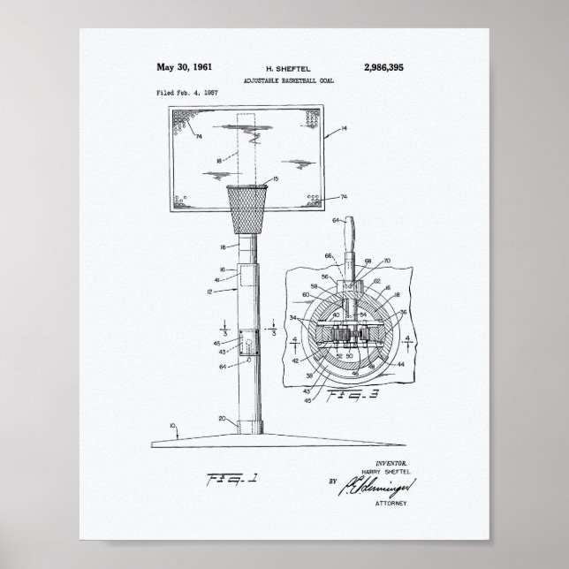 Basketbollsmålet 1961 Patent Art White Papper Poster (Framsidan)