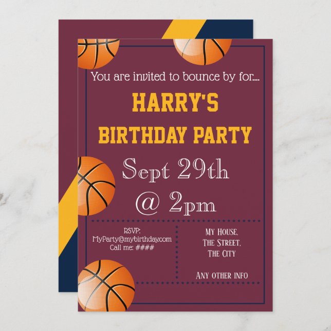 Basketbollspartiets inbjudan redigerbar (Fram/baksida)