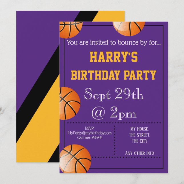 Basketbollspartiets inbjudan redigerbar (Fram/baksida)