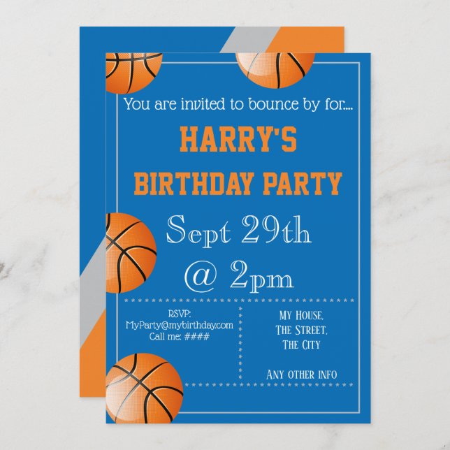 Basketbollspartiets inbjudan redigerbar (Fram/baksida)