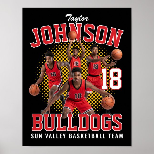 Basketbollspelare Anpassad Foto Retro Bootleg Röd Poster (Framsidan)