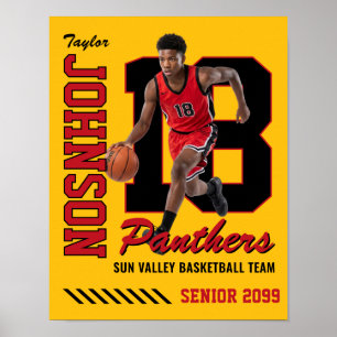 Basketbollspelare Anpassad Foto Tröja Nummer Röd Poster