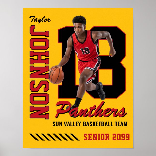 Basketbollspelare Anpassad Foto Tröja Nummer Röd Poster (Framsidan)