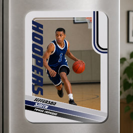 Basketbollspelare Anpassad Grå Blå Foto Magnet