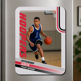 Basketbollspelare Anpassad Grå Röd Foto Magnet
