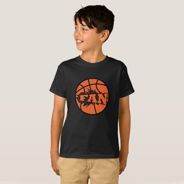 Basketbollspelare fläkt orange boll t shirt (Hel framsida)